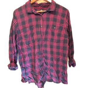 Women's St. John's Bay American Navy Plaid Button Up LS Shirt, XL-NWT